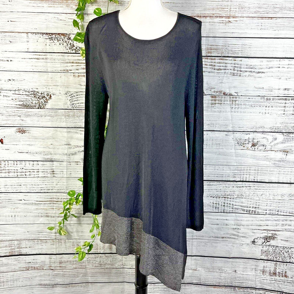 Eileen Fisher Tunic Top Women's Size L Black Silver Stretch Lagenlook Oversized - Picture 2 of 14